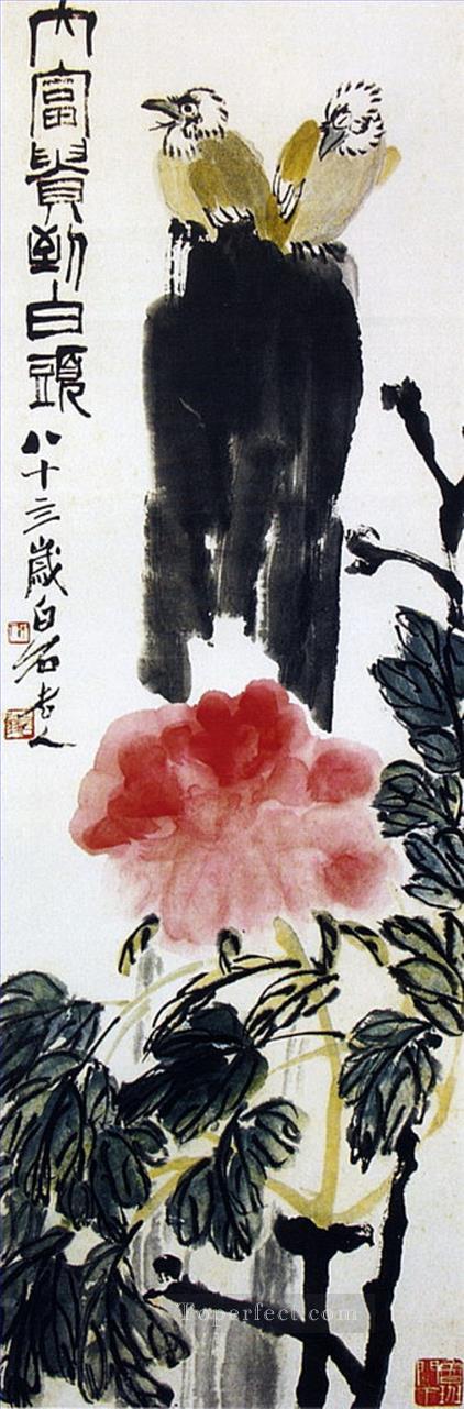Qi Baishi birds on flower old China ink Oil Paintings